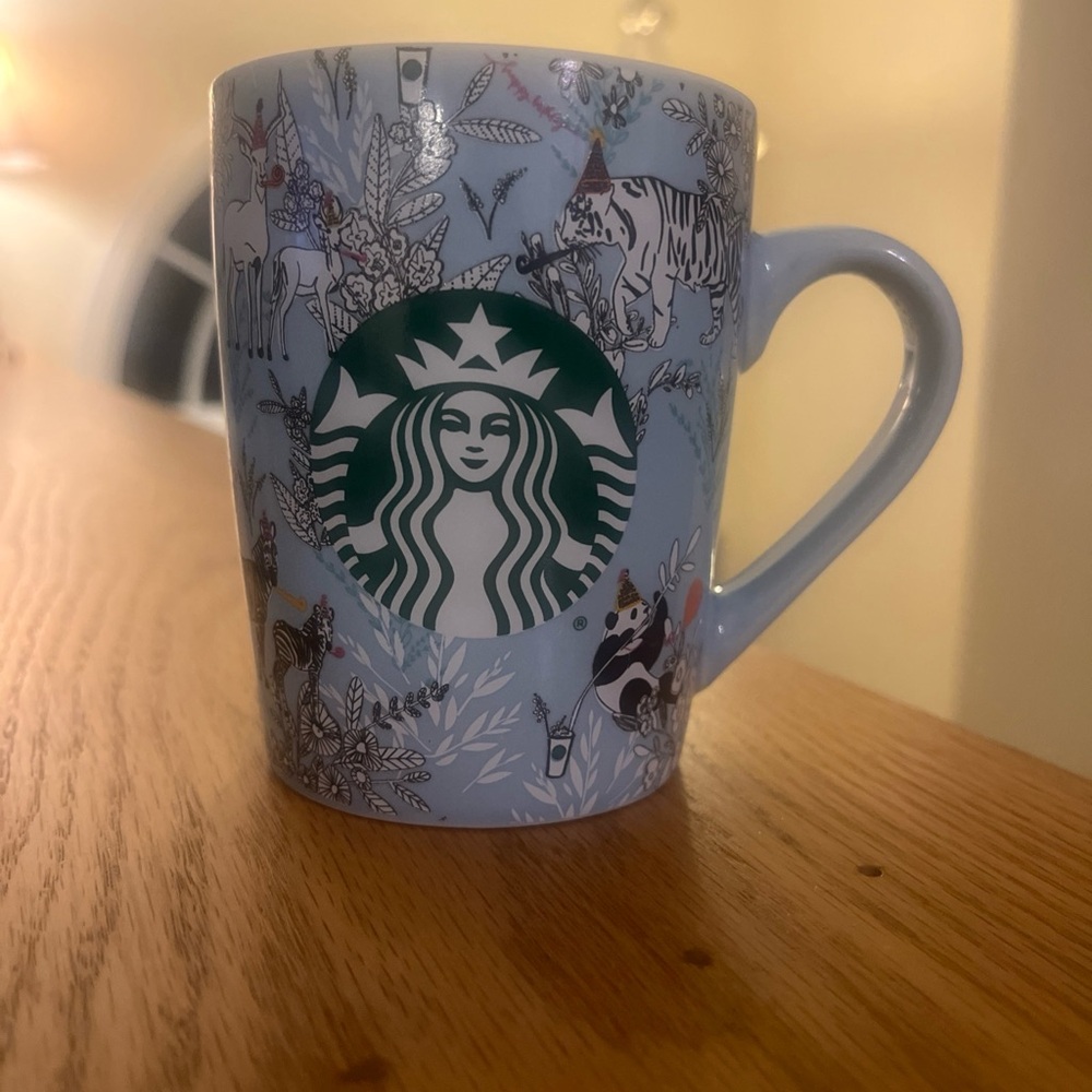 STARBUCKS Wild Zoo ANIMALS Happy BIRTHDAY Blue Coffee Tea Mug Cup 10 oz 2020